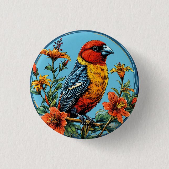 Farbenfrohe Papageienvogel Button (Vorderseite)