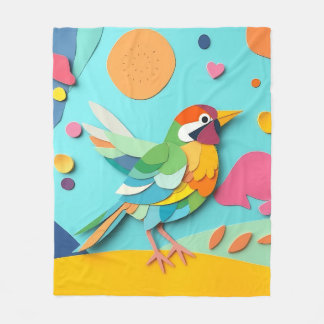 Farbenfrohe Papier Collage Bird Fleecedecke