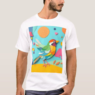Farbenfrohe Papier Collage Bird T-Shirt