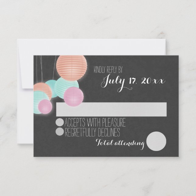 Farbenfrohe Papierlaternen zum Hochzeitsverhalten RSVP Karte (Vorderseite)