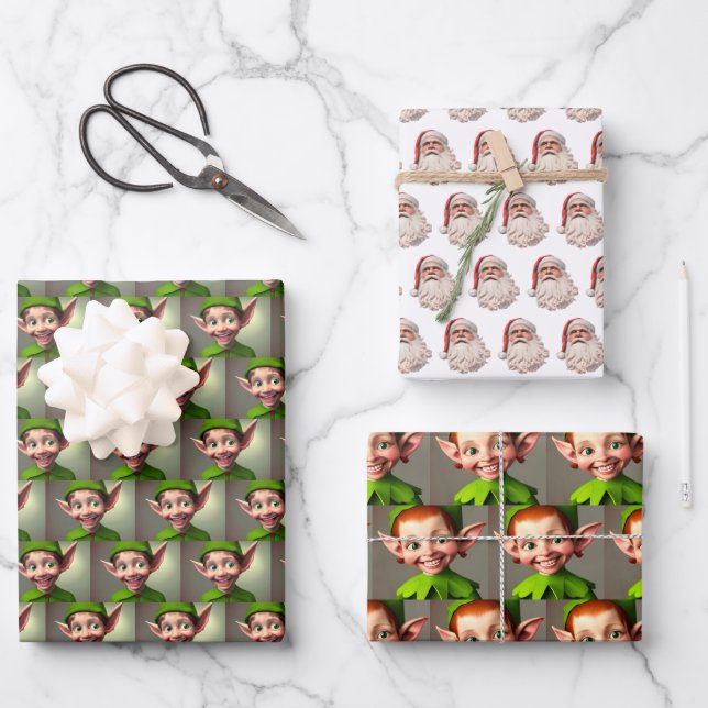 Farbenfrohe Papiertücher für Santa und Elves Geschenkpapier Set (Vorderseite)