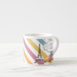 Farbenfrohe Pariser Macarons Eiffelturm Monogram Espressotasse