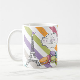 Farbenfrohe Pariser Macarons Eiffelturm Monogram Kaffeetasse