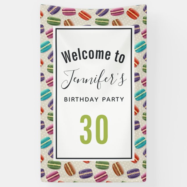 Farbenfrohe Pariser Macarons Muster Geburtstag Banner (Vertikal)