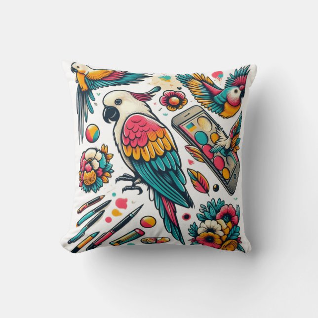 Farbenfrohe Parks Tropische Kunst Kissen (Vorderseite)