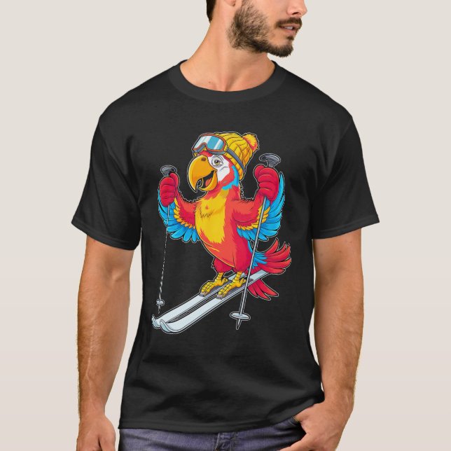Farbenfrohe Parrot Skiabenteuer Winterspass T-Shirt (Vorderseite)