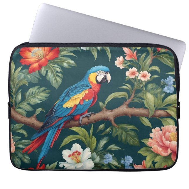 Farbenfrohe Parrot Tropical Dschungel Blätter Laptopschutzhülle (Vorderseite)