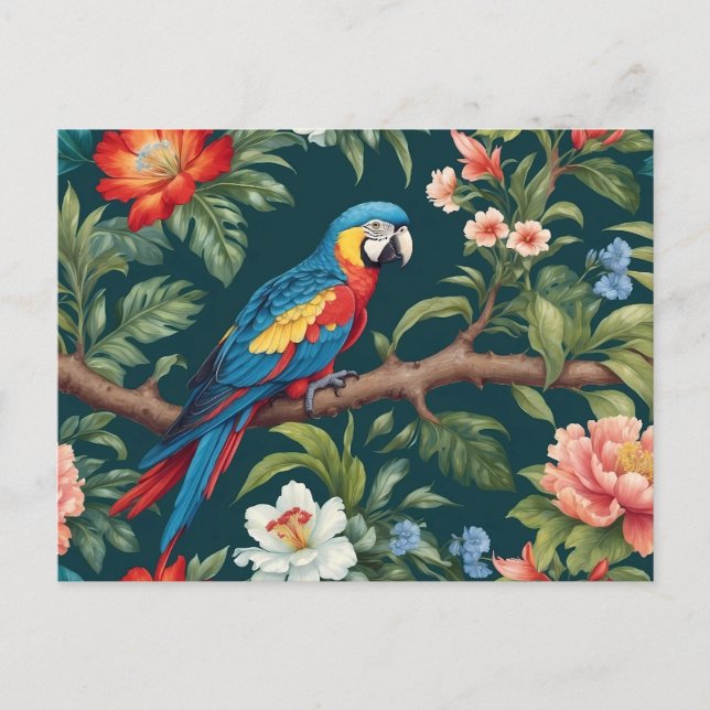 Farbenfrohe Parrot Tropical Dschungel Blätter Postkarte (Vorderseite)