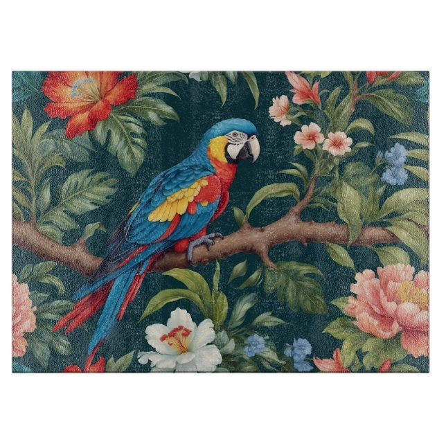 Farbenfrohe Parrot Tropical Dschungel Blätter Schneidebrett (Vorderseite)