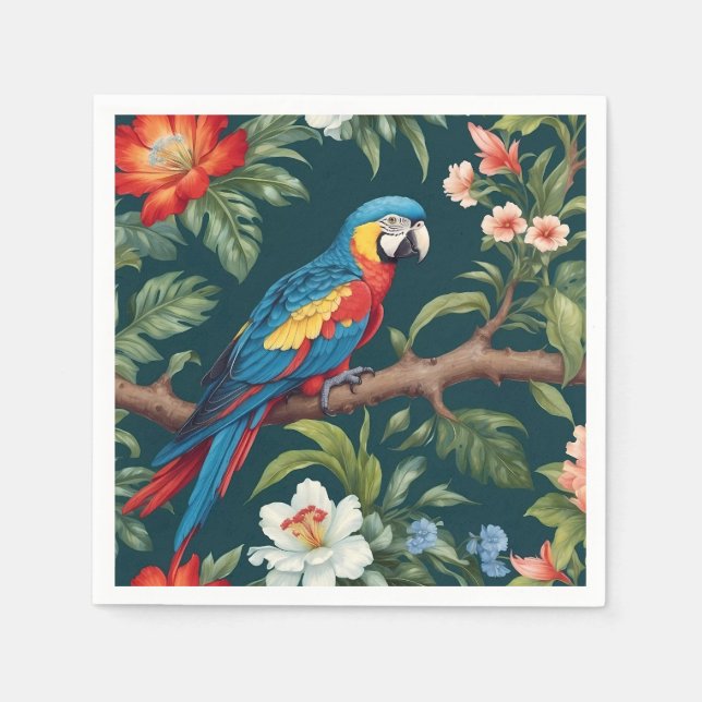 Farbenfrohe Parrot Tropical Dschungel Blätter Serviette (Vorderseite)