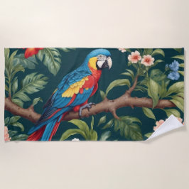 Farbenfrohe Parrot Tropical Dschungel Blätter Strandtuch