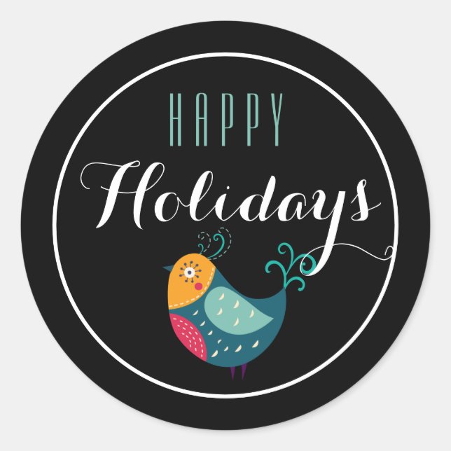 Farbenfrohe Partridge Happy Holiday Sticker (Vorderseite)
