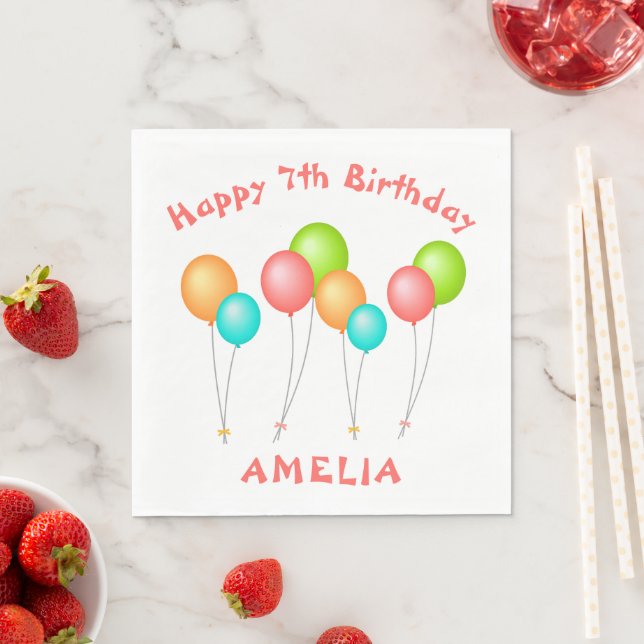 Farbenfrohe Party Balloons Kind Geburtstag Serviette (Beispiel)