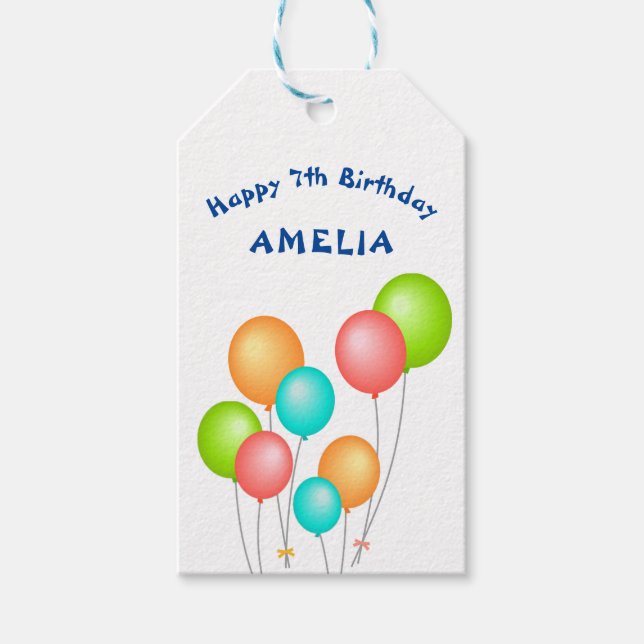 Farbenfrohe Party Balloons Kind zum Geburtstag Geschenkanhänger (Vorderseite)