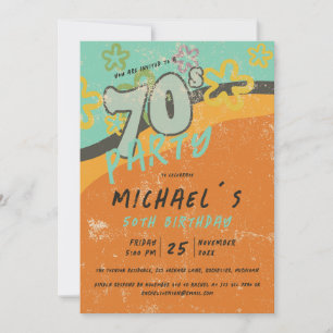 farbenfrohe Party-Einladung im Vintage-Stil der 70 Einladung