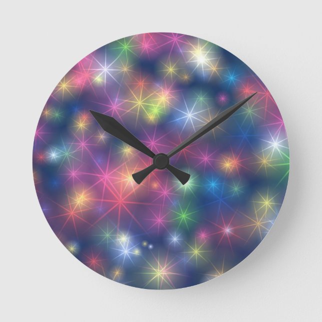 Farbenfrohe Partyleuchten mit Glitzer Runde Wanduhr (Vorderseite)