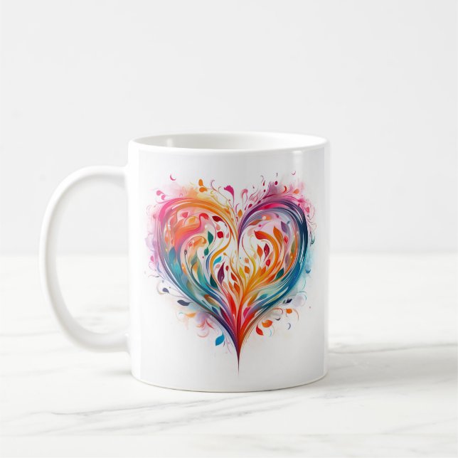 Farbenfrohe Pastel Abstraktes Herzdesign Kaffeetasse (Links)
