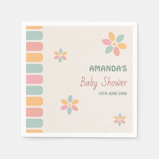 Farbenfrohe Pastel Blume Kinderdusche Party Serviette (Vorderseite)