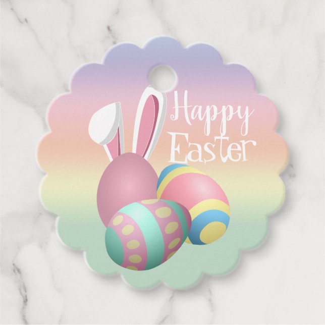Farbenfrohe Pastel Bunny Ears Happy EASTER Geschenkanhänger (Vorderseite)