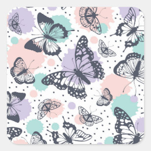 Farbenfrohe Pastel Butterfly Sketches Quadratischer Aufkleber