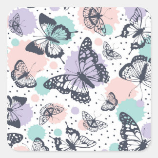 Farbenfrohe Pastel Butterfly Sketches Quadratischer Aufkleber