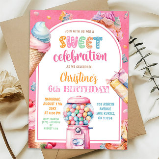 Farbenfrohe Pastel Candies Sweet Celebration Birth Einladung