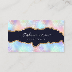 Farbenfrohe Pastel Holographic Glitzer Agate Girly Telefonnummerkarte