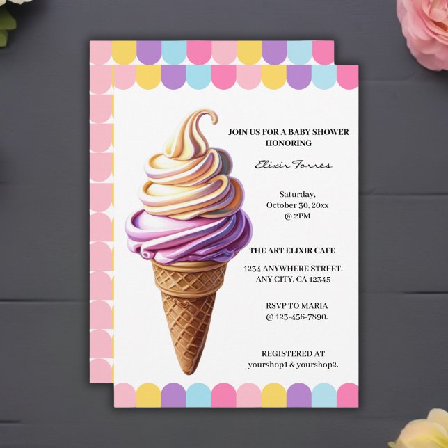 Farbenfrohe Pastel Ice Cream Sundae Kinderdusche Einladung (Von Creator hochgeladen)