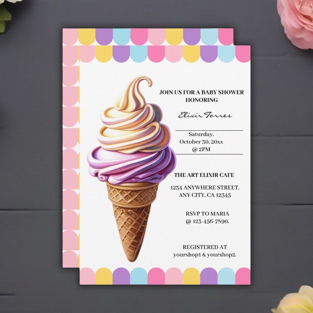Farbenfrohe Pastel Ice Cream Sundae Kinderdusche Einladung (Von Creator hochgeladen)