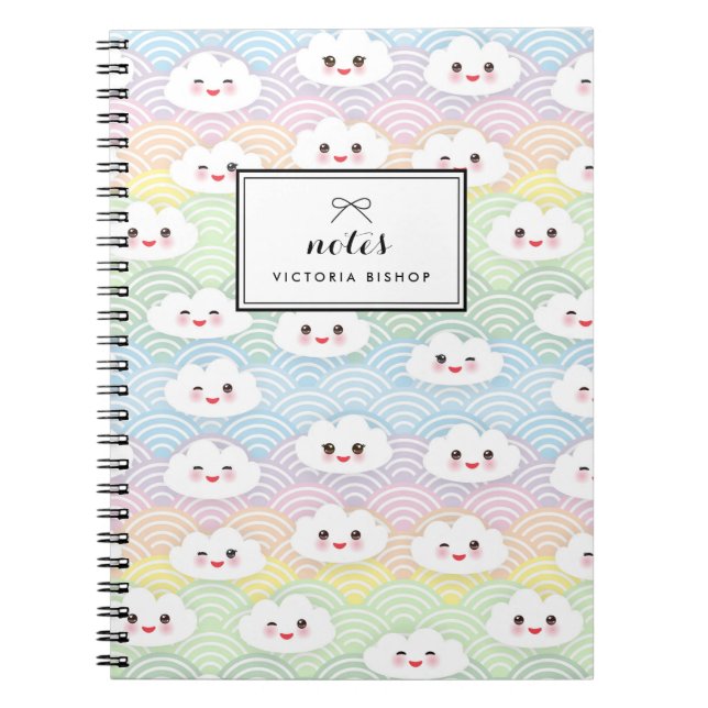 Farbenfrohe Pastel Kawaii Wolken Muster Personalis Notizblock (Vorderseite)