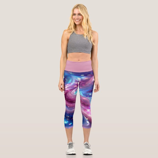 Farbenfrohe Pastel Liquid High Waisted Capris (Vorderseite)
