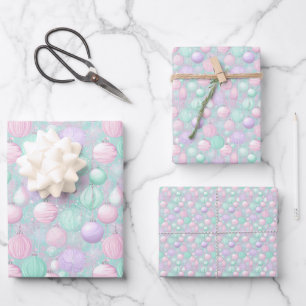 Farbenfrohe Pastel Ornamente Weihnachten Geschenkpapier Set