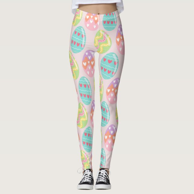 Farbenfrohe Pastel Ostereier Muster Leggings (Vorderseite)