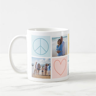 Farbenfrohe Pastel Peace Liebe und Sunshine Coffee Kaffeetasse