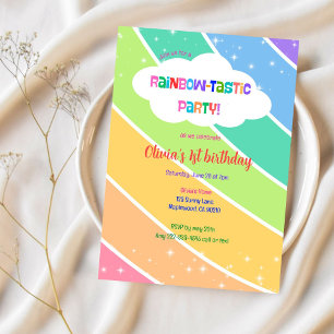 Farbenfrohe Pastel Rainbow 1. Geburtstag Einladung