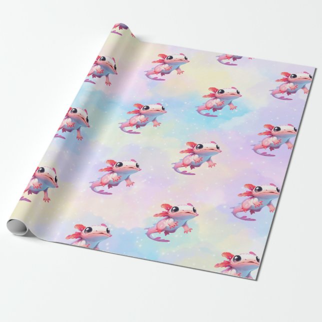 Farbenfrohe Pastel Rainbow Axolotl Geschenkpapier (Ungerollt)