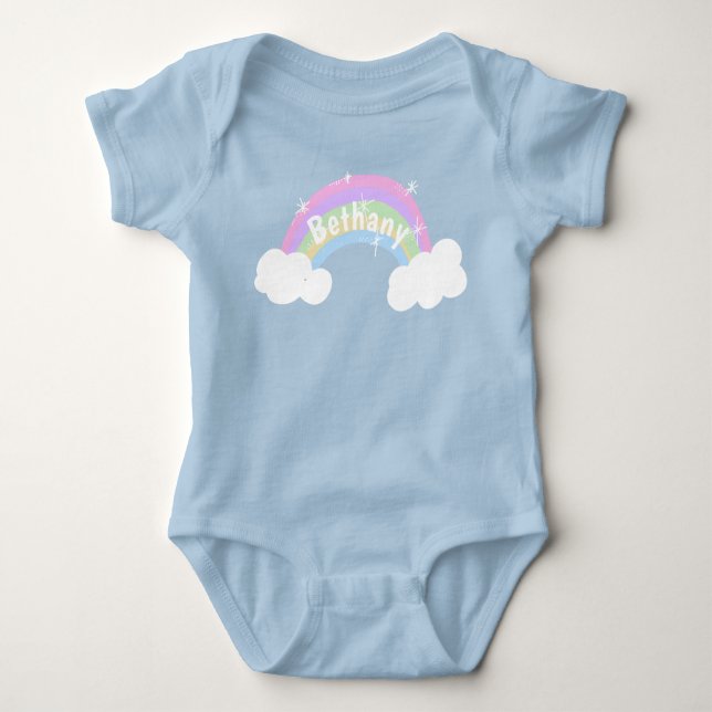 Farbenfrohe Pastel Rainbow Personalisiert Girls Baby Strampler (Vorderseite)