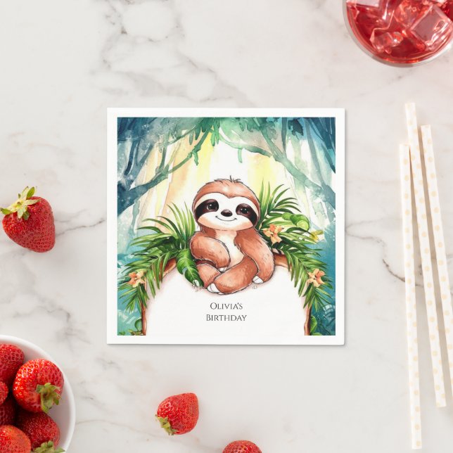 Farbenfrohe Pastel Sloth Geburtstag Serviette (Beispiel)