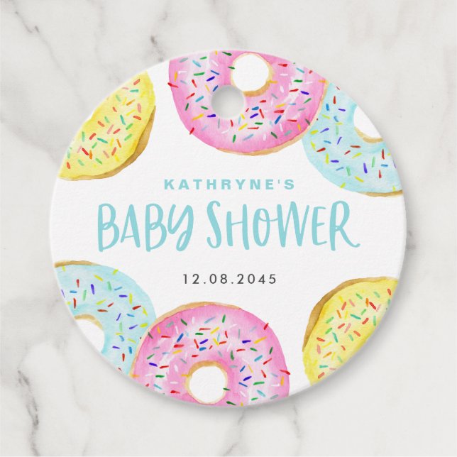Farbenfrohe Pastel Sprinkle Donuts Kinderdusche Geschenkanhänger (Vorderseite)