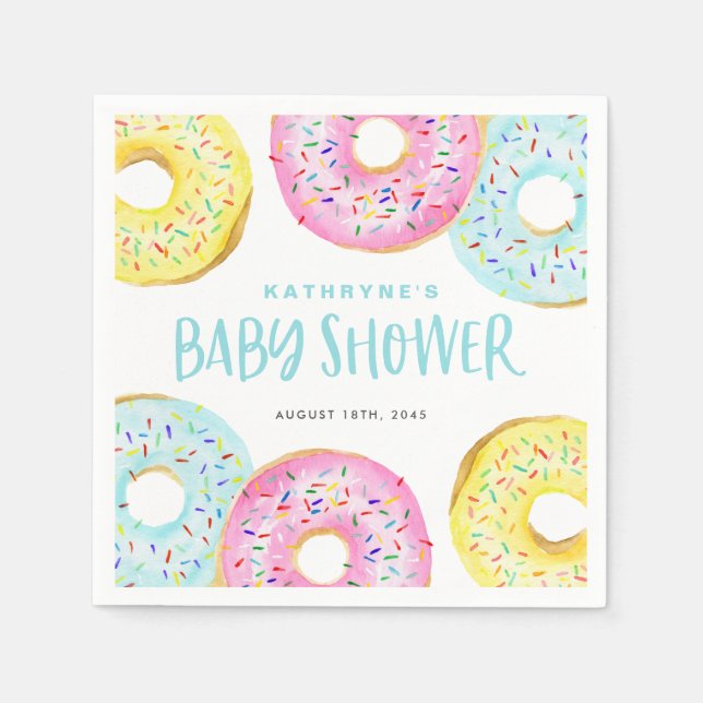 Farbenfrohe Pastel Sprinkle Donuts Kinderdusche Serviette (Vorderseite)