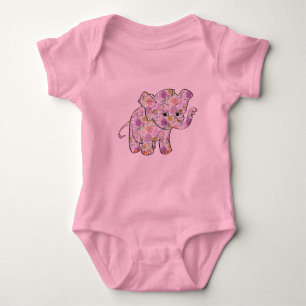 Farbenfrohe Pastel Tones Retro Floral Baby Elephan Baby Strampler