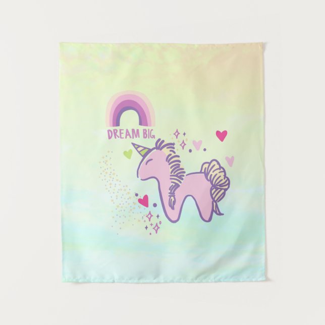 Farbenfrohe Pastel Unicorn Regenbogen Wandteppich (Vorderseite)