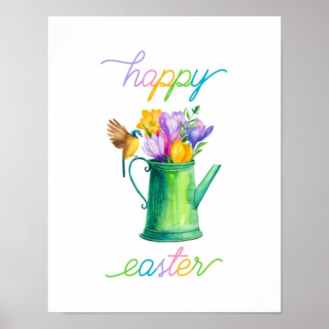 Farbenfrohe Pastel Wasserfarbe Fröhliche Ostern Poster (Vorne)