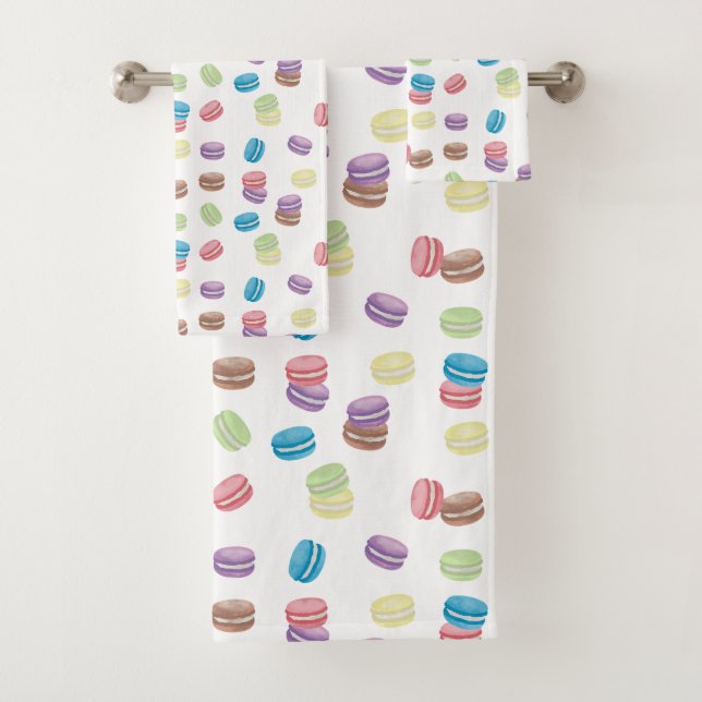 Farbenfrohe Pastel Watercolor Französische Macaron Badhandtuch Set (Insitu)