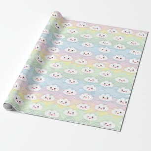 Farbenfrohe Pastel Waves Kawaii Wolken Muster Geschenkpapier
