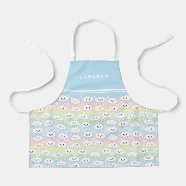Farbenfrohe Pastel Waves Kawaii Wolken Muster Kids Schürze (Vorderseite)