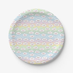 Farbenfrohe Pastel Waves Kawaii Wolken Muster Pappteller