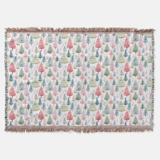 Farbenfrohe Pastel Weihnachtsbaum Muster Decke (Vorderseite)