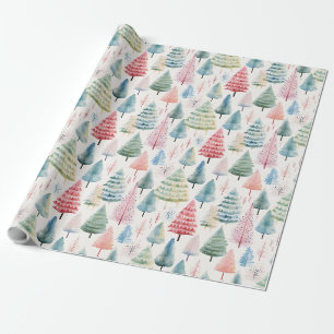 Farbenfrohe Pastel Weihnachtsbaum Muster Geschenkpapier