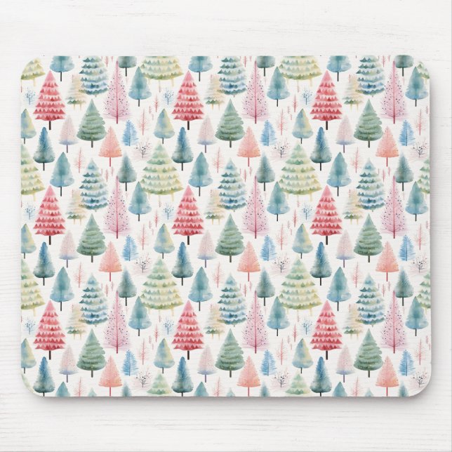 Farbenfrohe Pastel Weihnachtsbaum Muster Mousepad (Vorne)